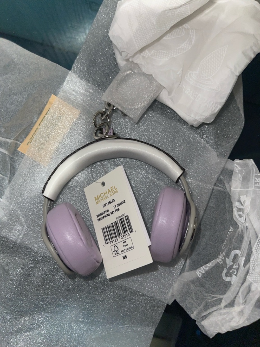 MICHAEL KORS Headphones Bag Charm in Lilac with Silver Hardware NWT - Picture 5 of 6